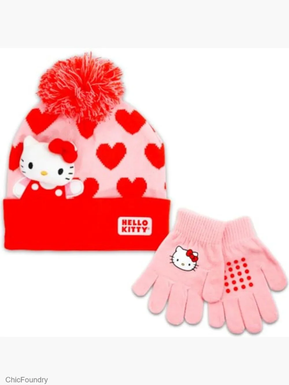 Girls Winter Hat and Gloves Set with Stickers